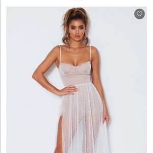 White Fox Boutique Sheer White Polka Dot Maxi Dress